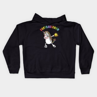 Softballcorn Dabbing Unicorn Softball Player Kids Hoodie